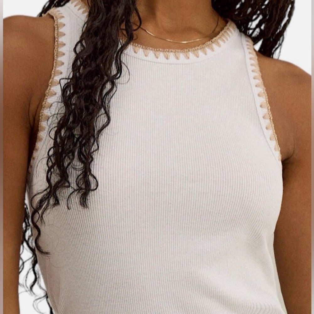 Z Supply Avril Rib Whipstitch Edge White Tank Top, Size M, NWOT - Picture 3 of 6